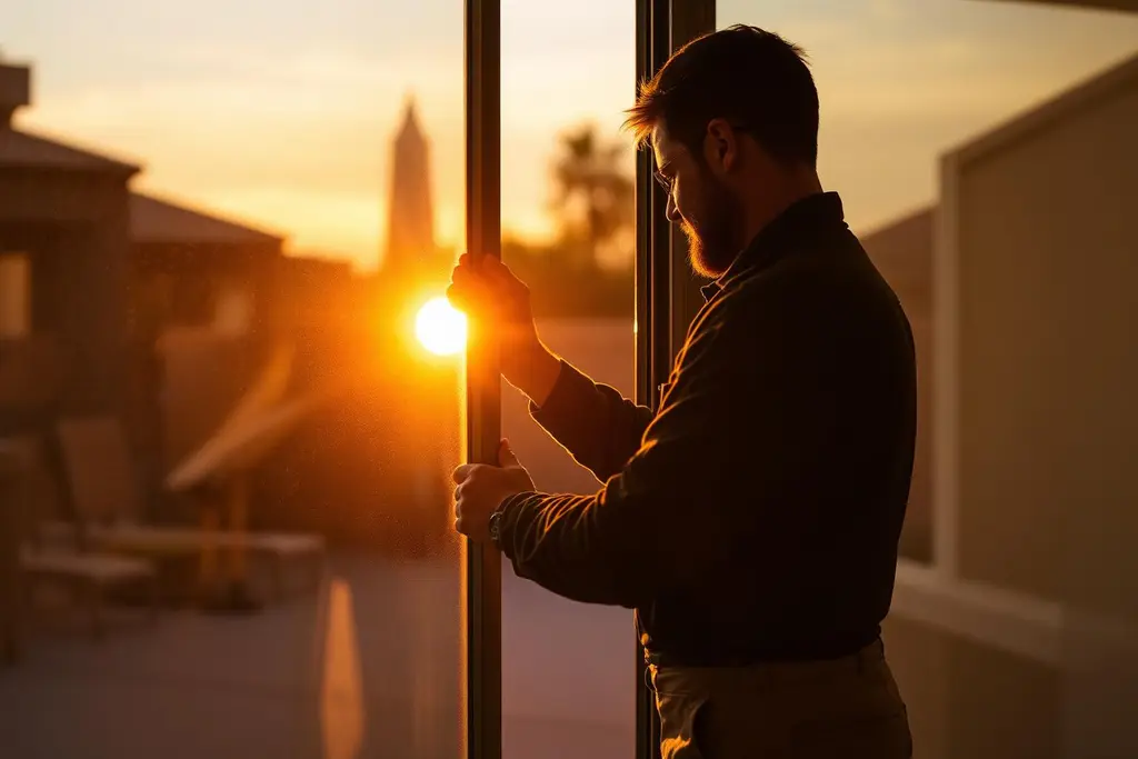 AZSliders technician repairing a sliding patio door at a Phoenix home